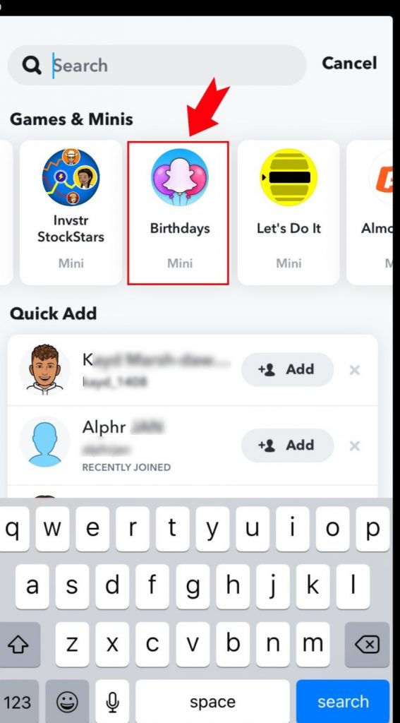 Choose Birthdays on the Snapchat