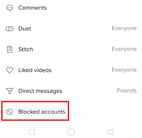 Blocked accounts on TikTok