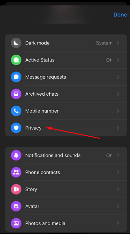 Select Privacy option 