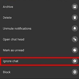 Choose Ignore Chat 