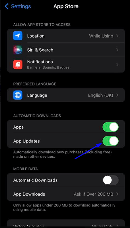 To Turn on the Auto Update on iPhone