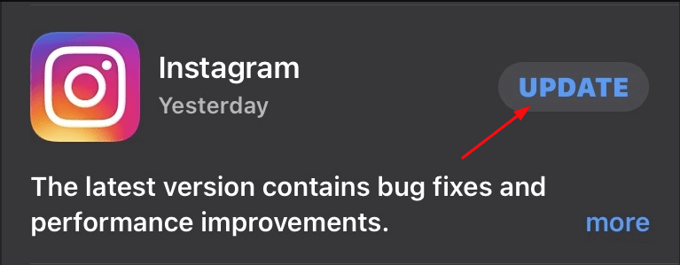 Click on the Update button to update Instagram app