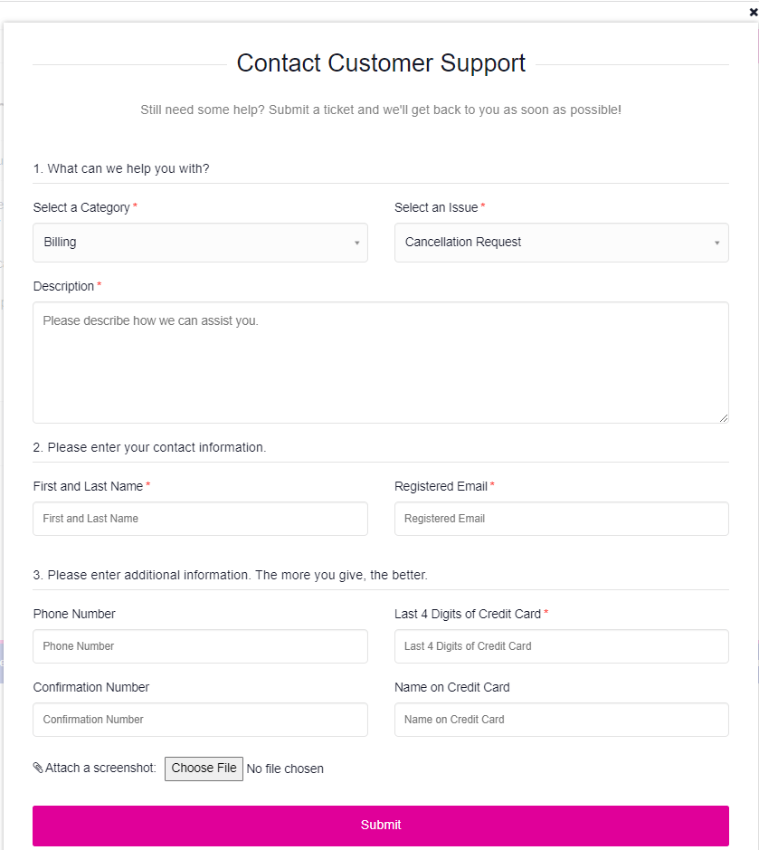 Cancel Course Hero subscription via Request Form