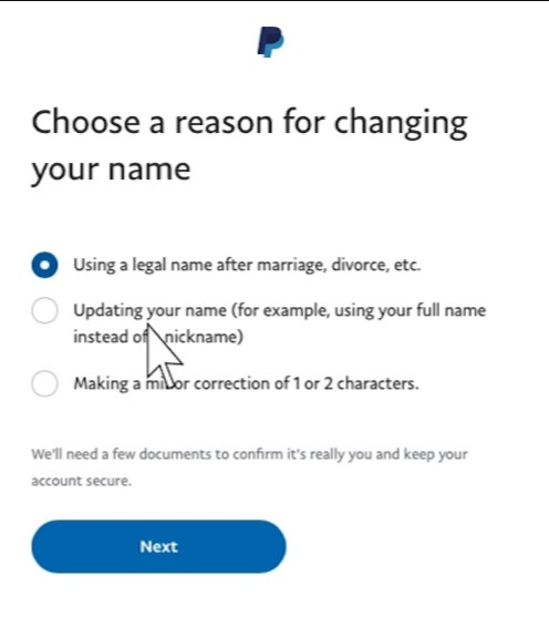 Changing name on PayPal