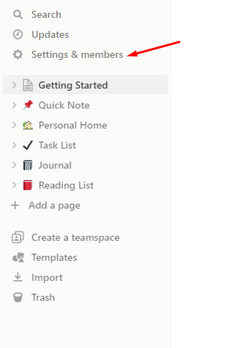 Click on Settings & members