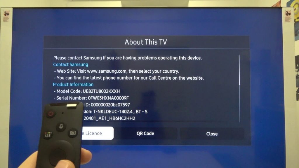 Samsung TV Model Number on TV Screen