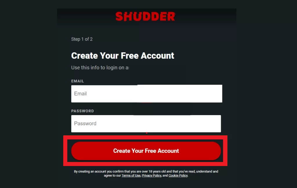 Create an account to get Shudder Free trial