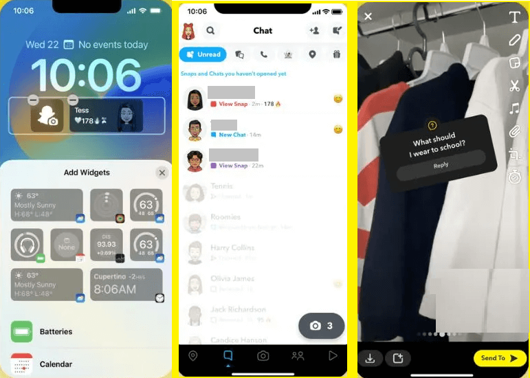 Snapchat iOS 16 Lock Screen Widgets, Chat Shortcuts and Question stickers