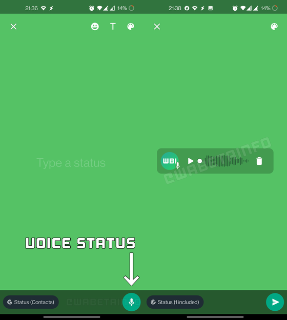 WhatsApp voice notes in status