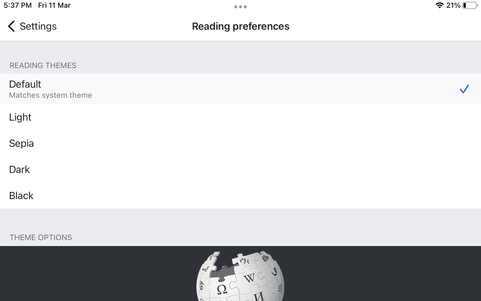 Wikipedia night mode iPad