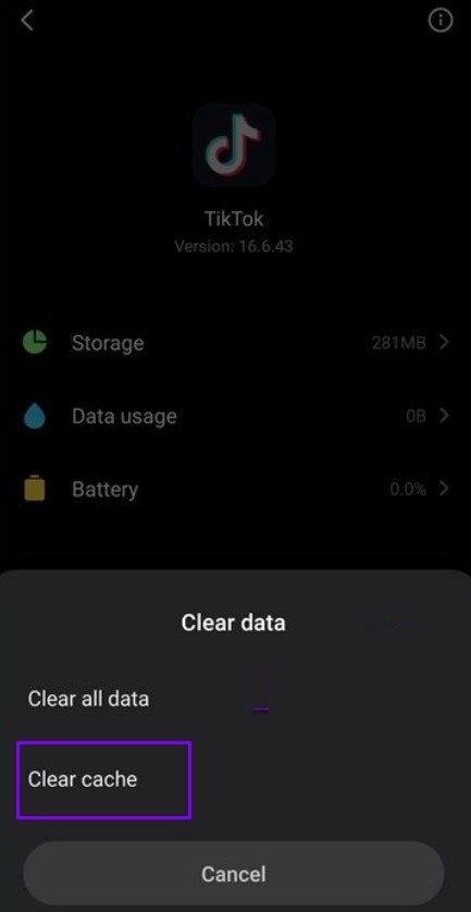 Clear TikTok cache on Android