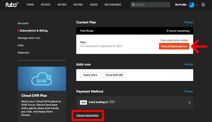 Click Cancel Subscription