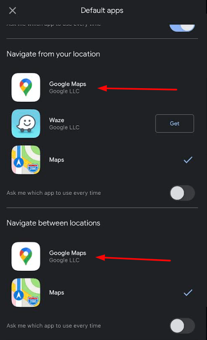 Select Google Maps to make it as Default on iPhone