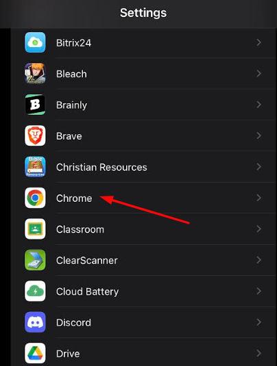 Select Chrome from the list of Apps