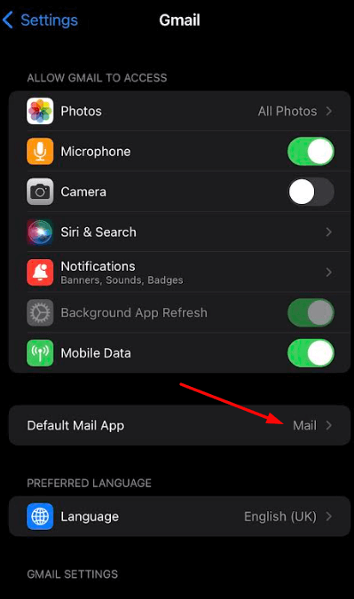 Select Default Mail app