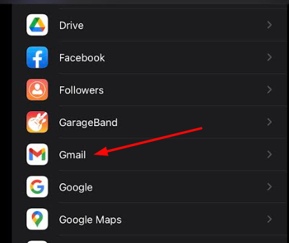 Select Gmail from the list