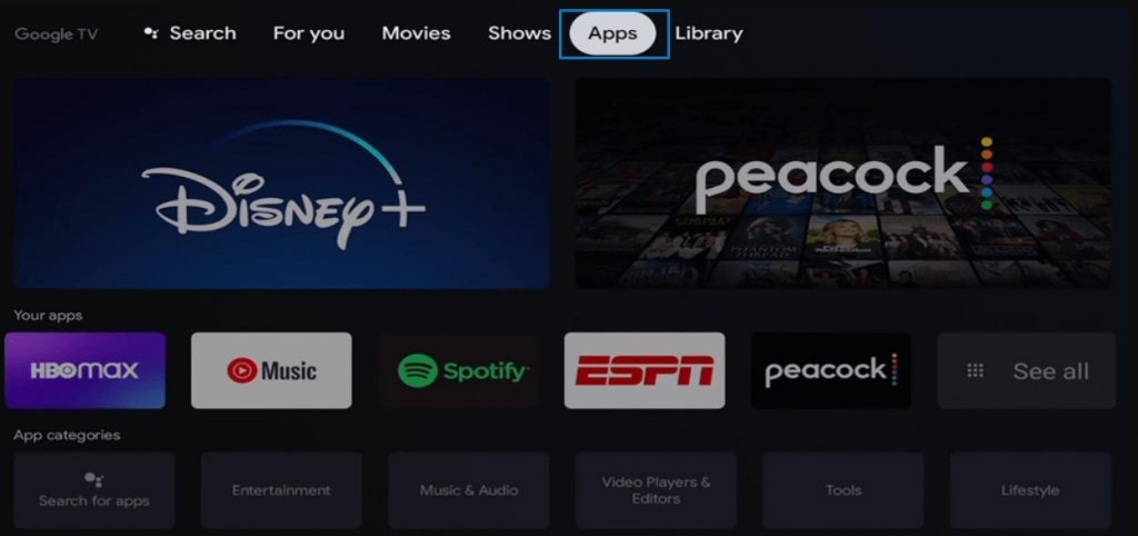 Adding apps on Google TV