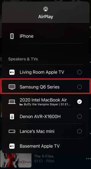 Select Samsung TV from the list of devices