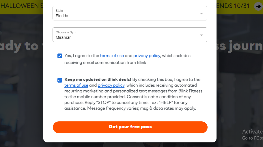 click Get your Free Pass to get Blink Fitness Free Trial