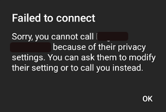 Call failed to connect on blocked account on Telegram