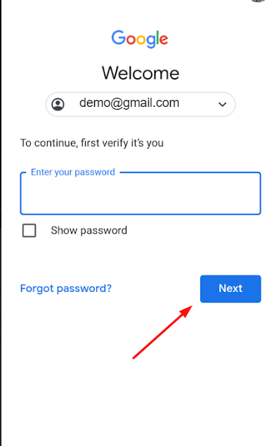 Enter your old password and hit Next