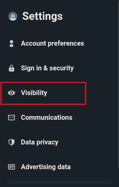 Select Visibility option from the list