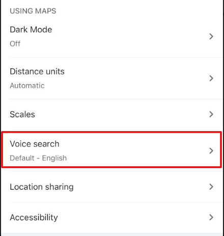 Select Voice search from the list of option