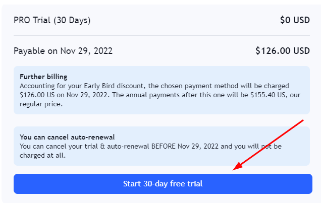 Select Start 30-day free trial button
