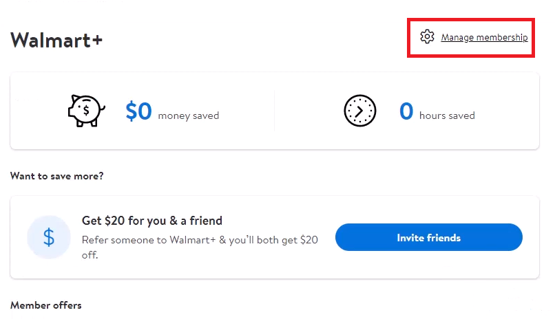 Manage Walmart+ Membership