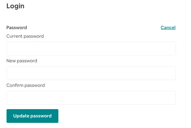 Enter the current and new password