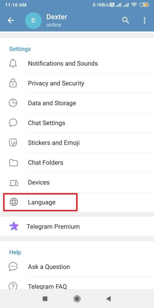 Select Language to change it on Telegram