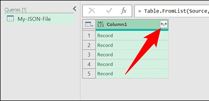 How to Convert JSON to Excel - click the Expand Column icon