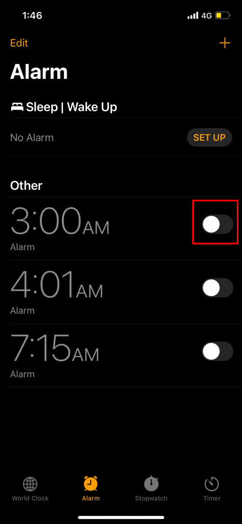 Toggle the switch again to turn the alarms on again.