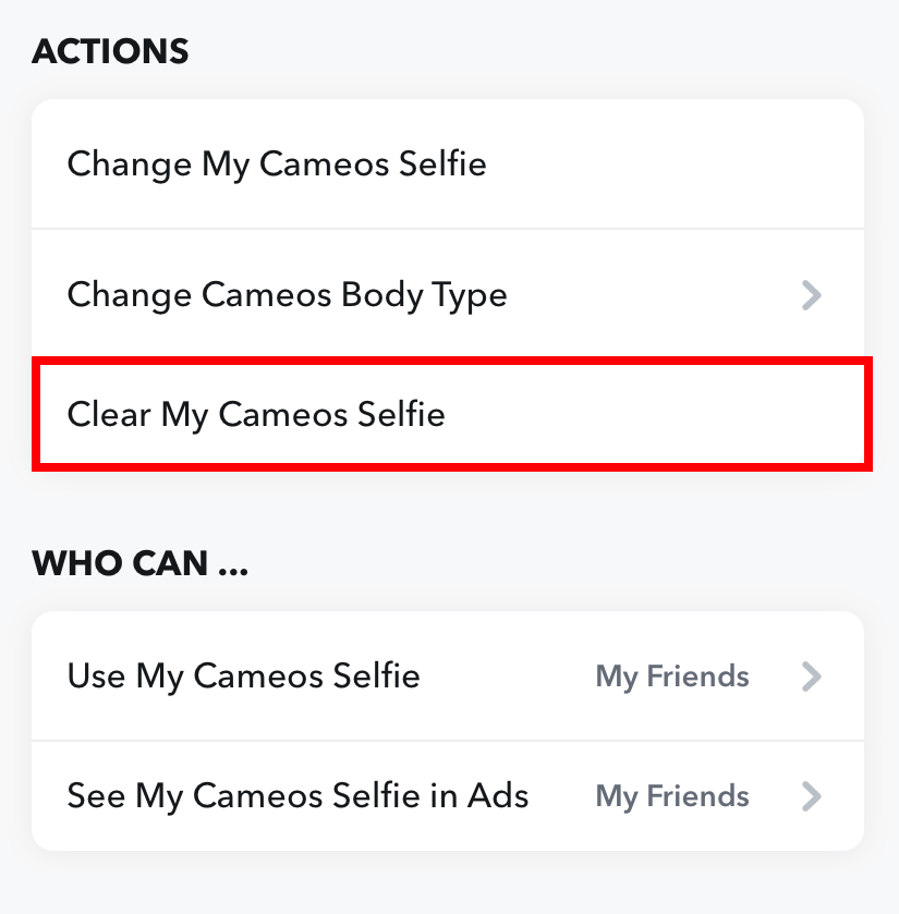 Click Clear My Cameo Selfie to Delete Snapchat Cameo