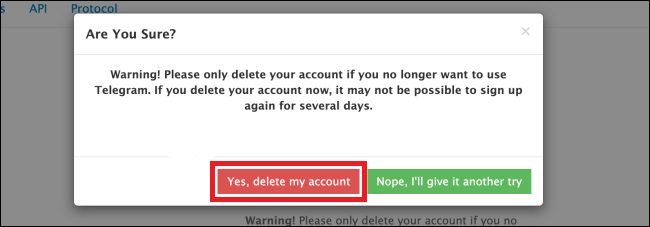 Click on the Yes, Delete My Account