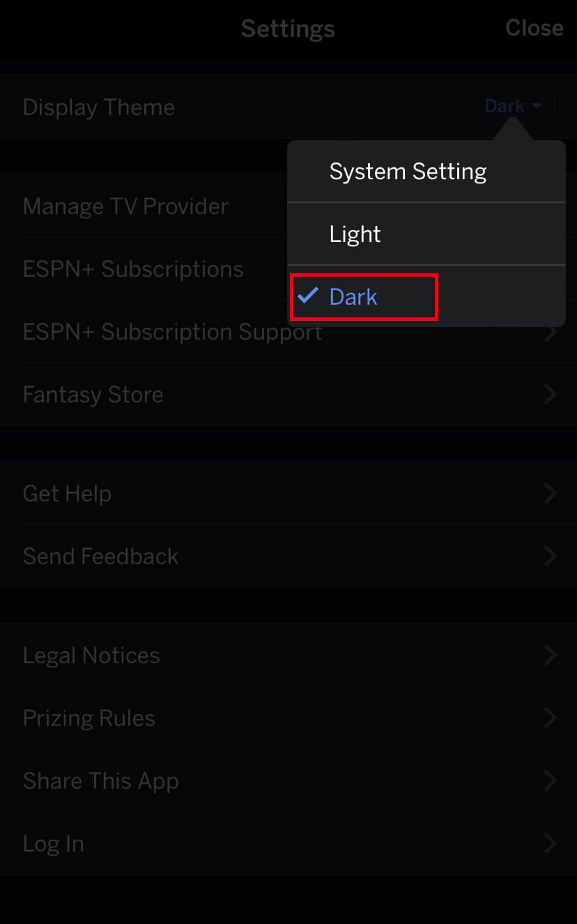click on the Dark mode option