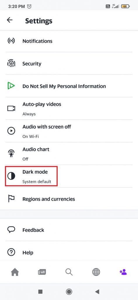 select the Dark Mode option.