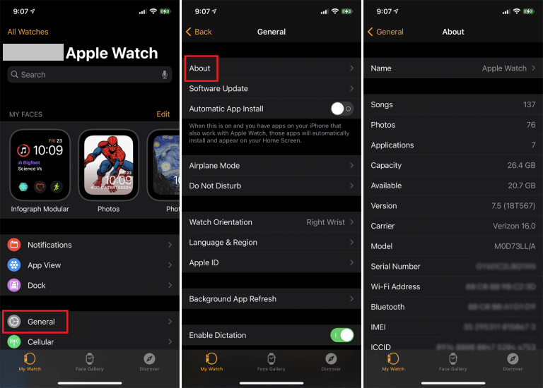 Check Storage Space of your Apple Watch on iPhone