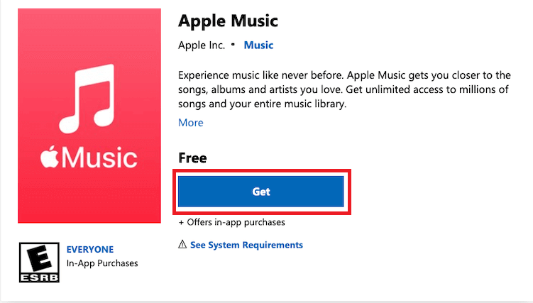 Tap Get to install Apple Music on Xbox One