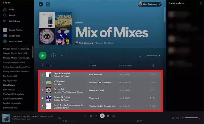 Select all the songs from the Spotify Playlist