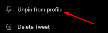 Click Unpin from profile option