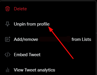 Click Unpin from Profile option 