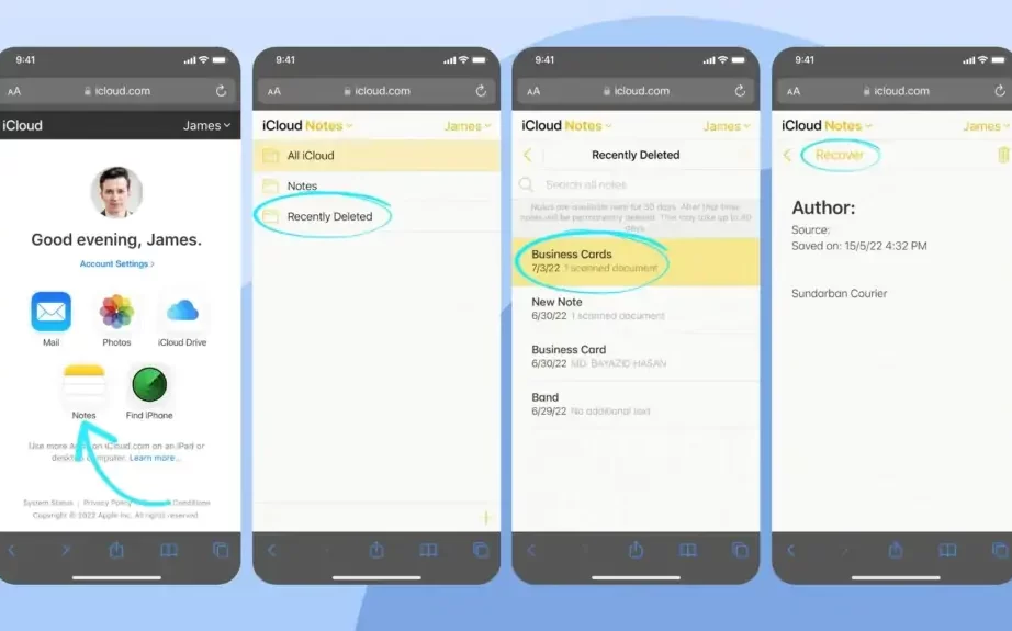 Steps to Recover Deleted Notes through iCloud.com