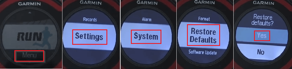 Factory reset Garmin Watch