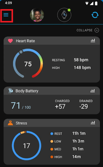 Reset on Garmin Connect app