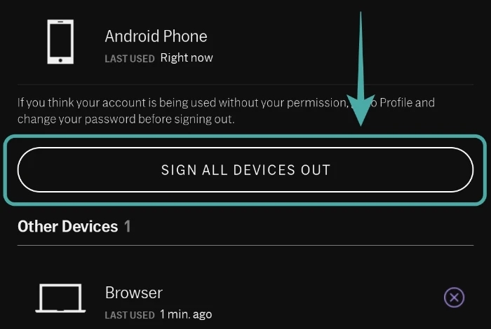  Click on Sign all devices out option.