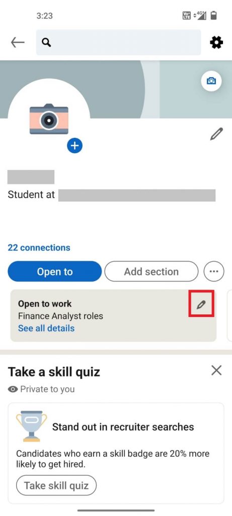 hit on the Edit icon to Turn Off Open to Work on LinkedIn