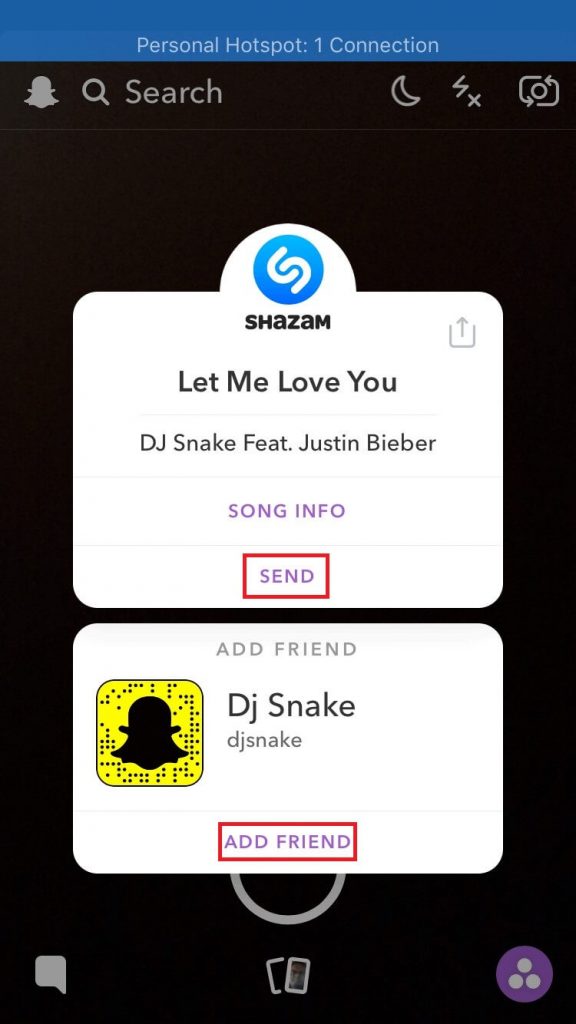 Send the song on Snapchat using Shazam