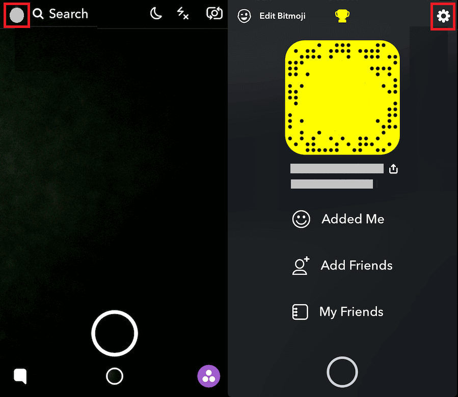 Click on snapchat icon and then Settings icon
