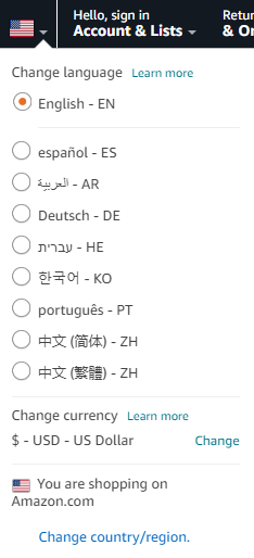To change language on Amazon website